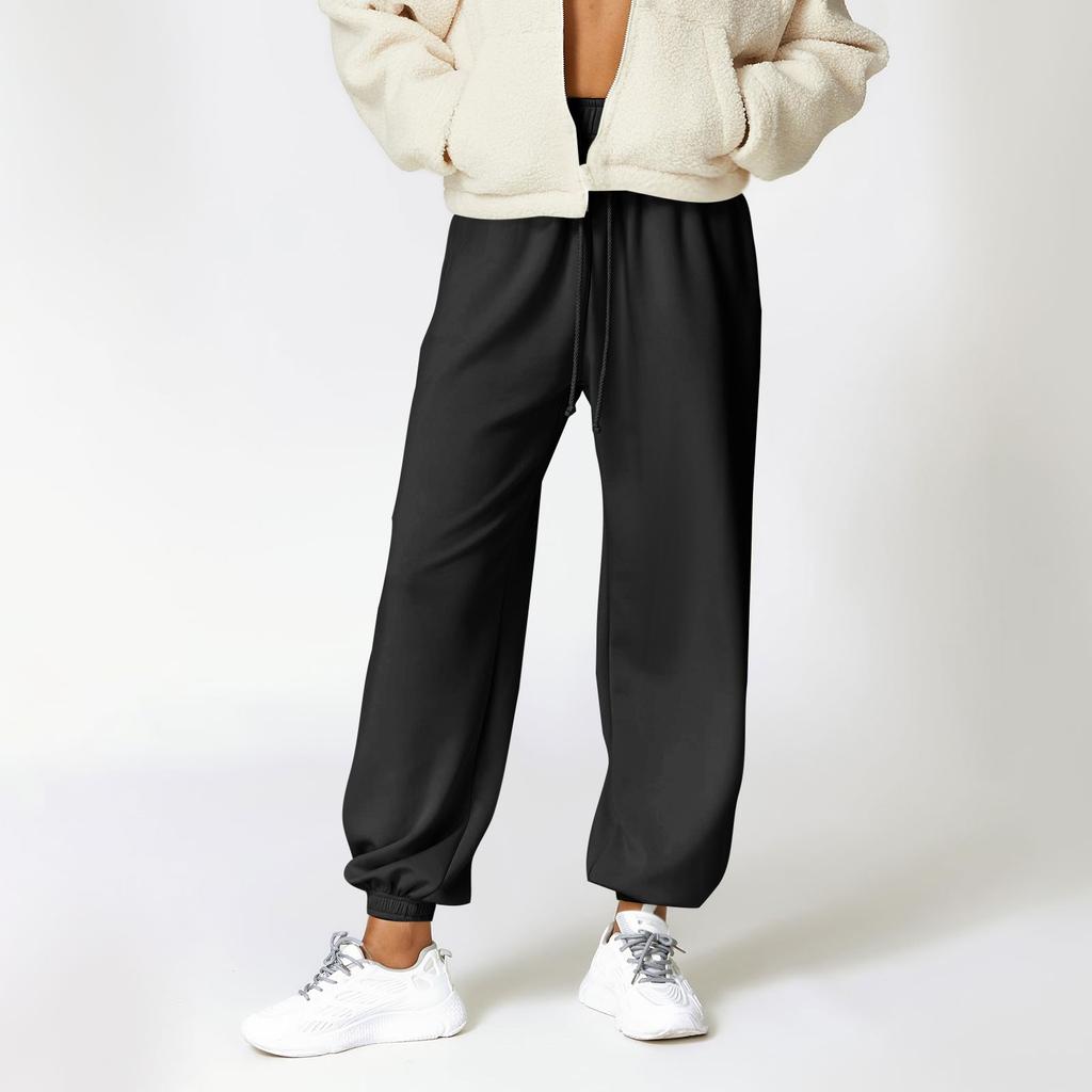 Женские эластичные повседневные брюки с высокой талией и широкими длинными штанинами с карманами