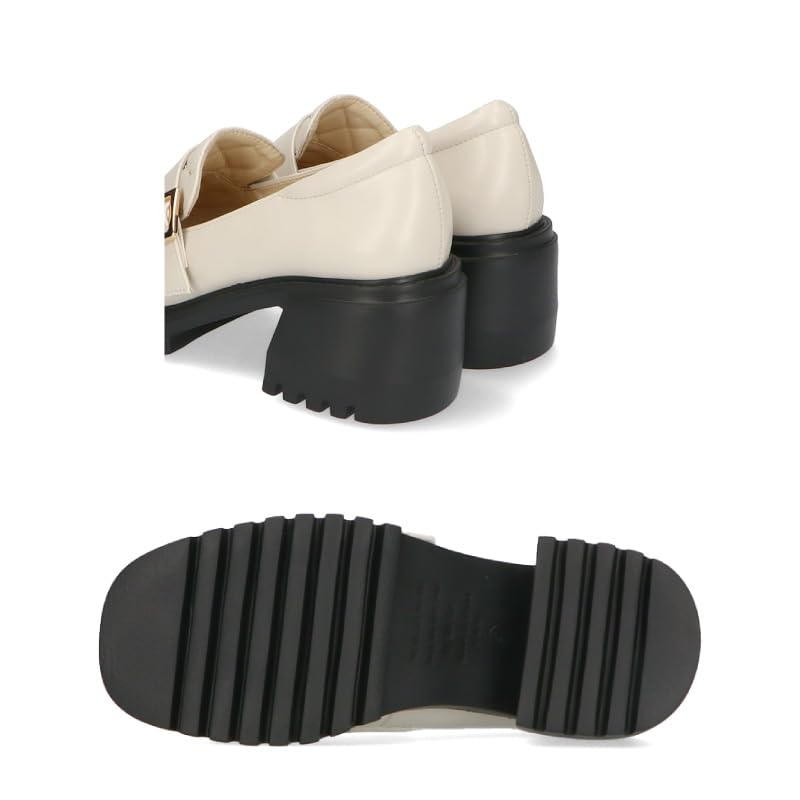 Туфли лоферы для большого объема стеганые квадратные 41311 БЕЛЫЙ см [Oriental Traffic] Женщины, Подошва, Подошва, Каблук 6,5 см, Пряжка, Ремень, Подушечка, Модные, Девичьи,