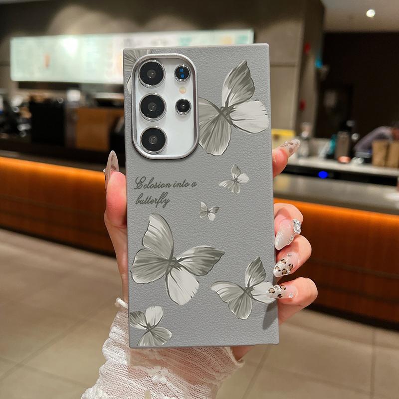 Простой узор бабочки TPU мягкий матовый чехол для телефона Samsung S25 S24 FE S23 Ultra S22 A16 A55 A15 A35 A54 A34 кожаная текстура противоударный чехол для задней панели
