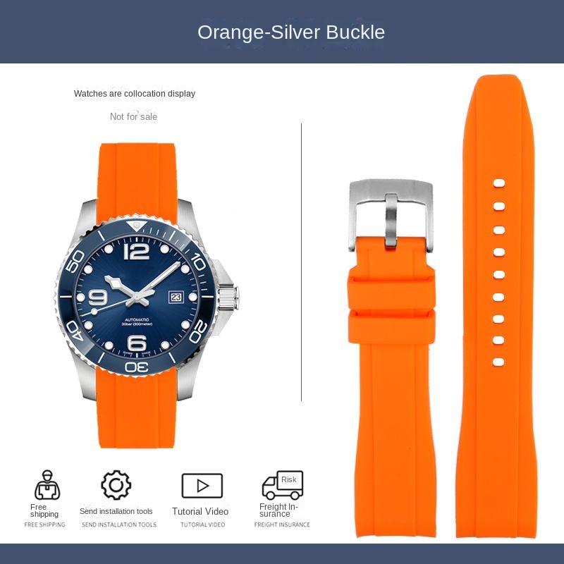 Резиновый силиконовый ремешок для Citizen Tissot Seiko Rolex с изогнутым концом, спортивный водонепроницаемый ремешок для часов, оранжевый браслет 18/19/20/21/22 мм