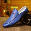 Fashion New Men's Blue Yellow Red Half Slippers Leather Shoes Male Casual Mules Moccasins Breathable Loafers Zapatos Hombre