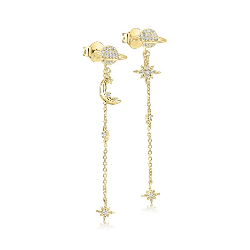TIANDE Exquisite Zircon Tassel Chain Dangle Earrings for Women Fashion Gold Color Pierced Ear Stud Earrings Jewelry Accessories