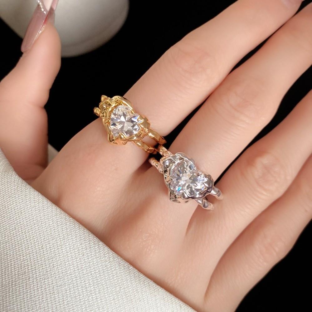 Copper Vintage Crystal Love Ring Opening Opening Finger Ring Gifts for Women Girl