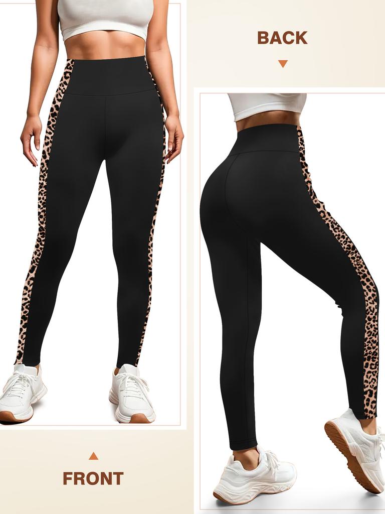 Side Leopard Print Fitness Yoga Pants Elastic Sports Cycling Casual Cropped Leggings