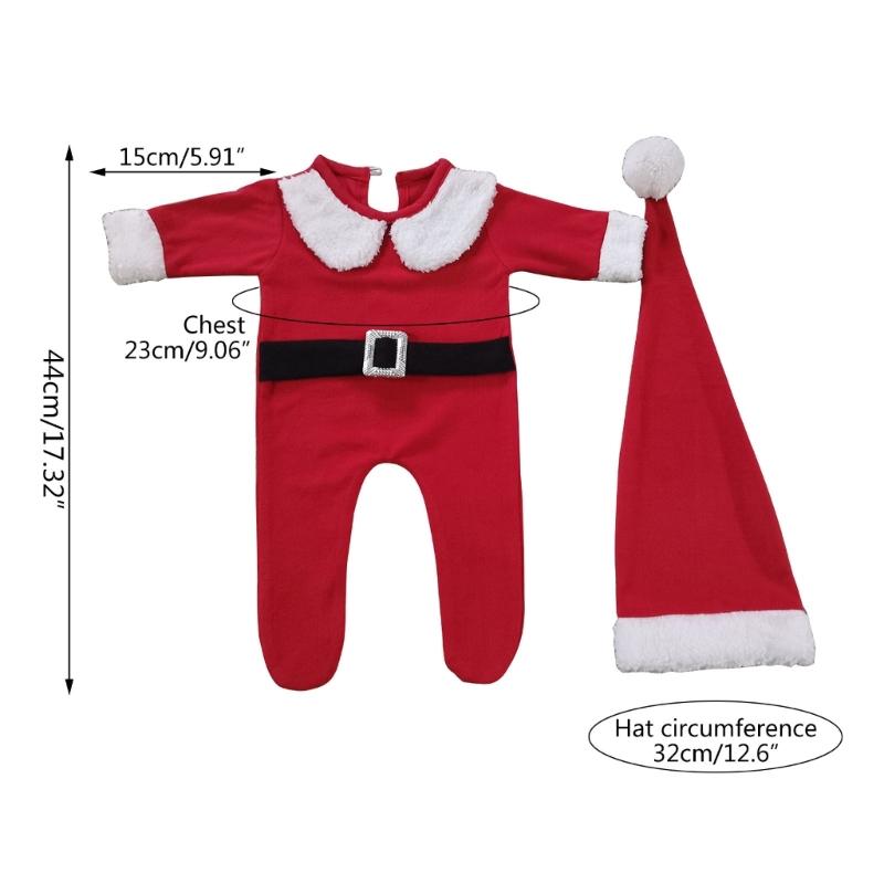 0-1Month Baby Photo Outfit Christmas Jumpsuit Santa Hat Newborn Photography Costume Set Infant Photoshooting Suit 2pcs