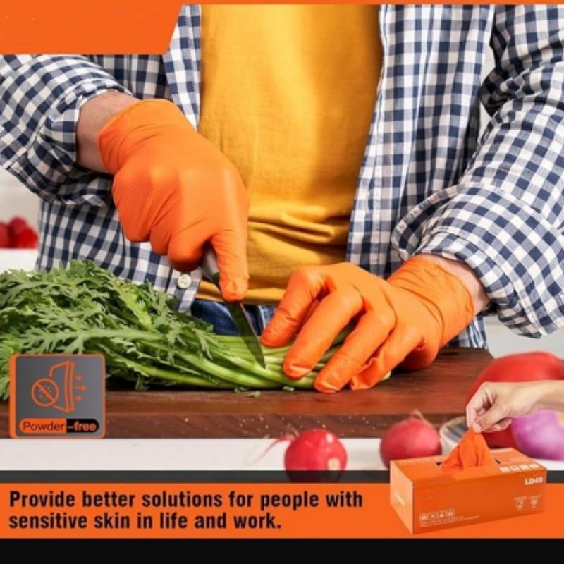 Сверхпрочные нитриловые перчатки 8 мил, одноразовые толстые кухонные перчатки с ромбовидным текстурированным захватом для готовки, уборки, садоводства