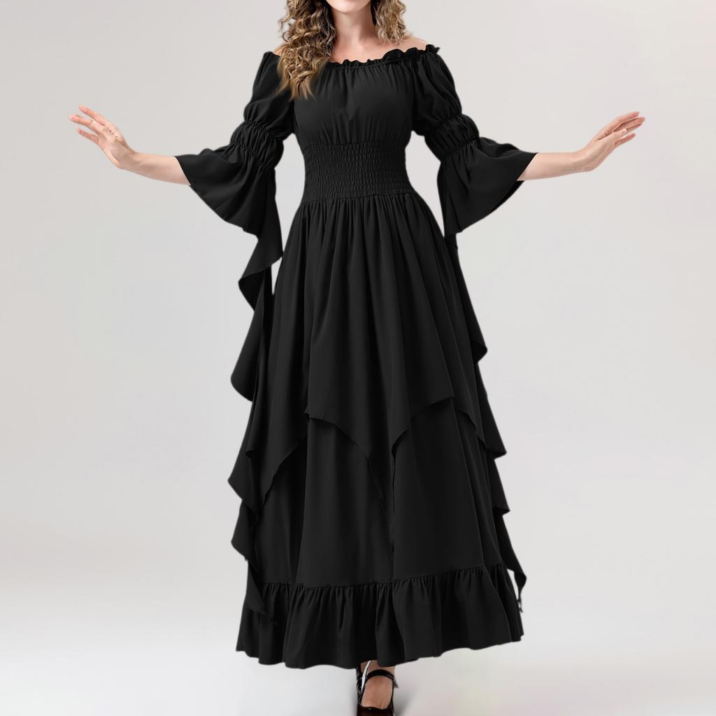 Women's Vintage Solid Color Lace Collar 3/4 Sleeve Cos Dress