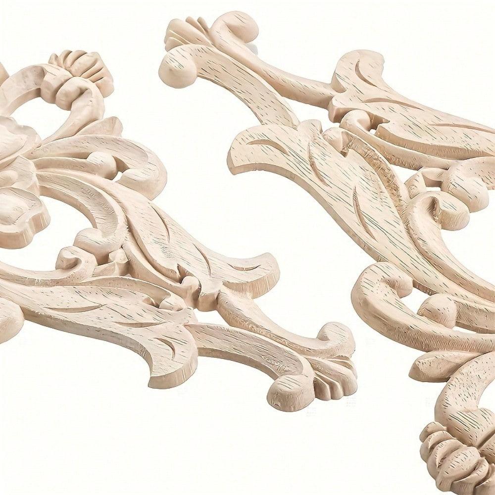 1pc Wood-Carved Furniture Appliques Onlays, Unpainted Center Carving Decal For Door Wall Ceiling Cabinet Dresser Decoration