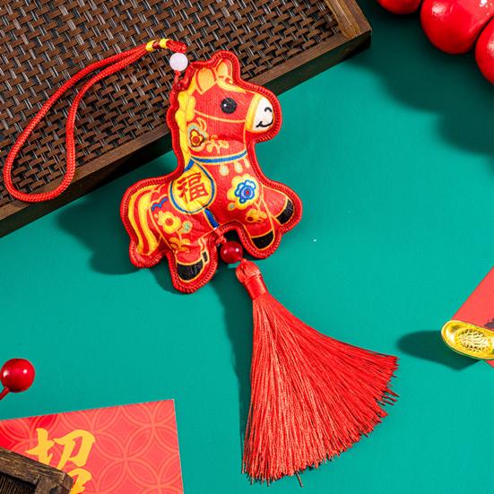 2026 Chinese New Year Horse Lucky Hanging Pendant Zodiac Animal Feng Shui Charm with Tassel/Bell for Spring Festival Wedding Party Car Tree Decor