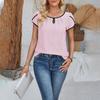 Женская мода с круглым вырезом, вставками на рукавах-лепестках, однотонным топом с короткими рукавами