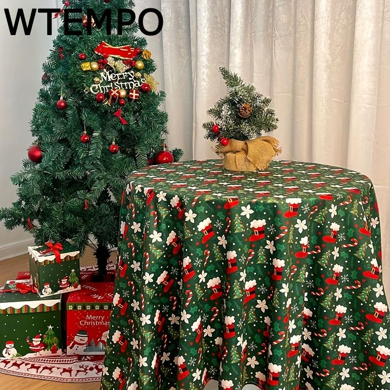 WTEMPO Рождественский подарок Праздничные украшения для дома Рождественская круглая скатерть с принтом Рождественская скатерть для вечеринки в помещении и на открытом воздухе Кухонные аксессуары