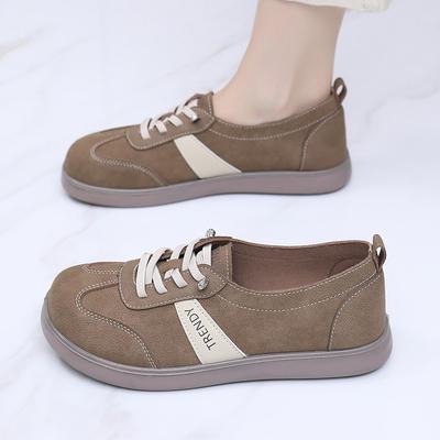 Туфли женские 2025 весна новая мода мягкая подошва повседневная обувь нескользящая универсальная шнуровка спортивная обувь круглый носок балетки