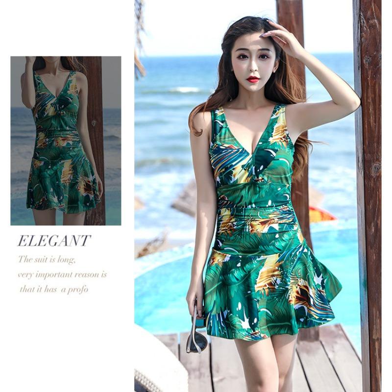 Летний купальник женский цельный сексуальный плюс размер юбка с принтом тонкий купальник с открытой спиной и открытой спиной