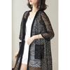 Fashionable Mid-length Hollow Lace Shawl with Sun Protection Cardigan Breathable Quarter-sleeved Jacket for Women