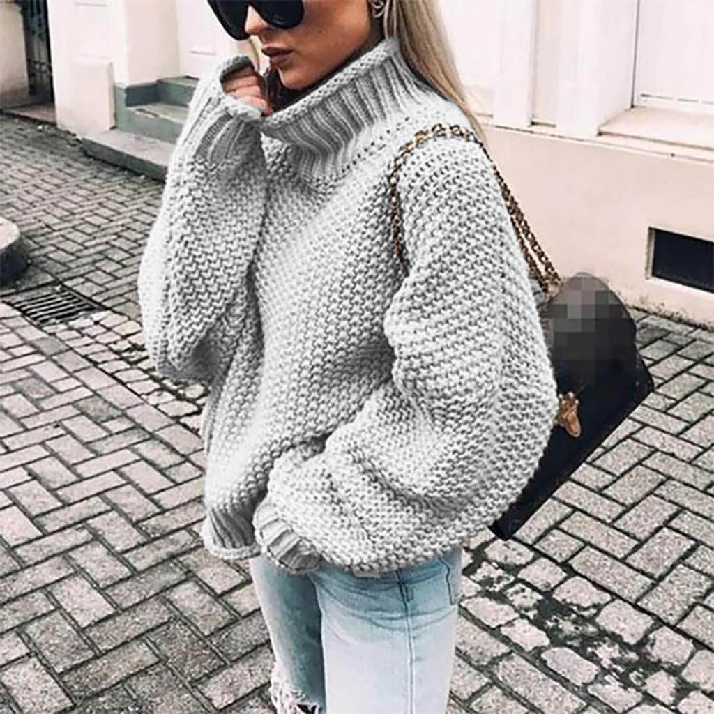 Women's Casual Oversize Chunky Knit Pullove Long Sleeve Elegant High-Neck  Vintage Chunky  Winter Pullove Sweater