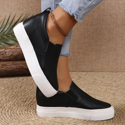 Модная женская обувь, увеличивающая рост, 2024 г., новый кожаный верх, толстая подошва, однотонная, круглый носок, универсальная повседневная обувь