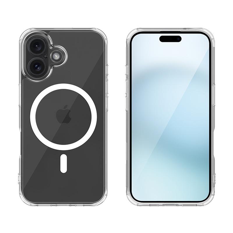 Магнитный чехол для iPhone 16, прозрачный TPU+PC с защитой от пожелтения, материал Bayer, 2600 Гаусс