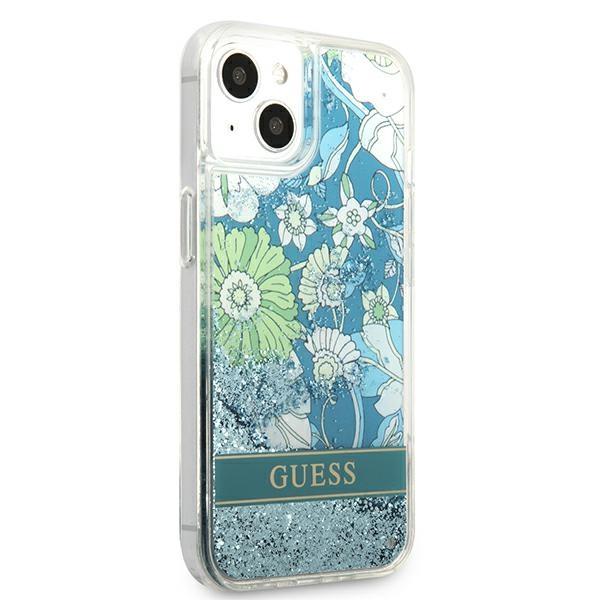 Etui do iPhone 13 mini Guess Liquid Glitter Flower Zielone
