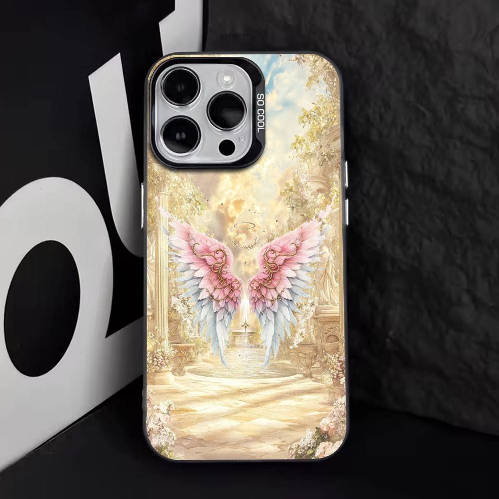 Крыло Ангела Чехол для телефона для iPhone 17,16,15,14,13,12,11 Plus,Pro Max,XS,Цветной Серебряный Покрытие Внутренняя крышка