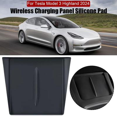 Беспроводная зарядная панель силиконовая накладка для Tesla Highland 2024 уникальный дизайн подлокотник ящик коврик аксессуары для салона автомобиля