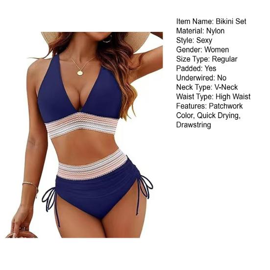 2 шт./комплект женский комплект бикини сексуальный глубокий V-образный вырез бюстгальтер для плавания высокая талия плавки комплект пэчворк цветной купальник