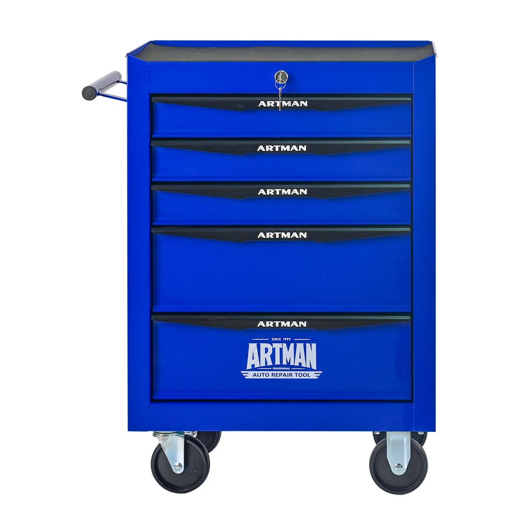 Mobile Metal Tool Cabinet with 5 Drawers, 508 mm (20 Inch), with Ball-Bearing Drawer Slides, Organizing Steel Tool Box - Black-Blue