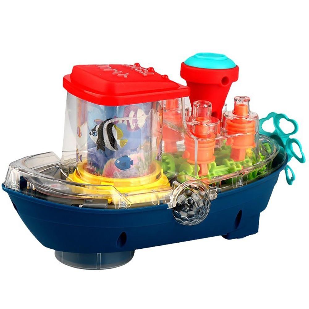 Colorful Lights Mechanical Boat Transaprent Funny Engineering Vehicle Early Educational