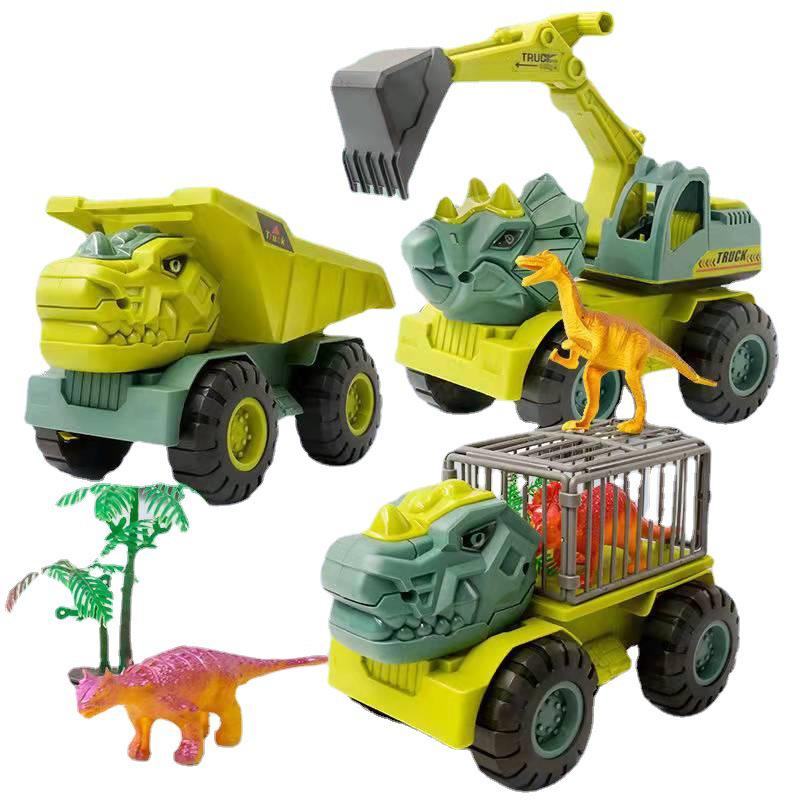 Large Dinosaur-Themed Engineering Toy Set: Tyrannosaurus Rex Excavator & Dump Truck, Durable & Educational Sliding Vehicles for Boys