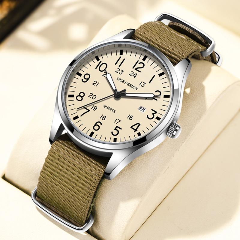 LIGE Casual Fashion Men's Quartz Watch Waterproof Auto Date Luminous Wristwatch For Men Leather Strap Relojs Hombre+Box