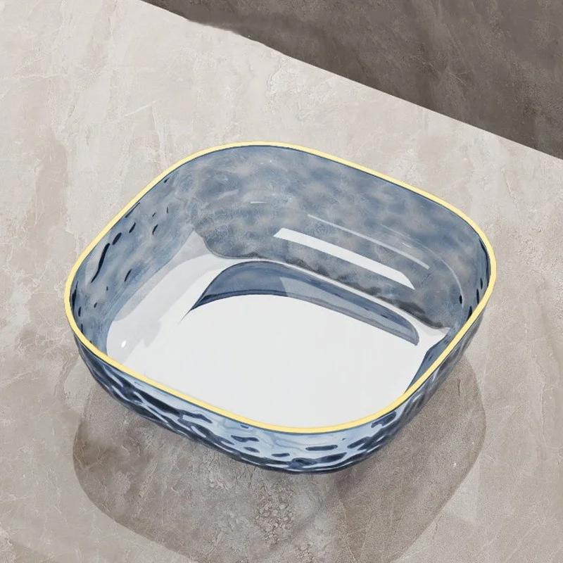 1pc Light Luxury Household Fruit Plate Plastic Transparent Dishes Tray Golden Edge Salad Dessert Biscuit Snacks Plates Tableware
