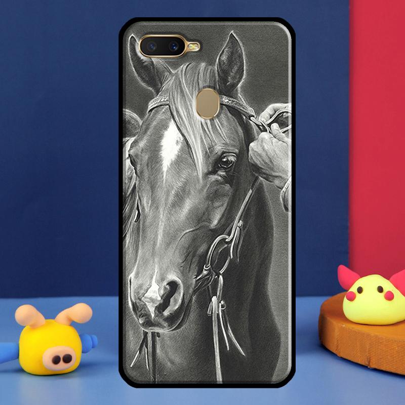 Чехол-скетч с лошадью для Oppo A16 A76 A96 A58 A78 A98 A5 A9 A91 A15 A17 A77 A52 A72 A74 A94 A54S A57S
