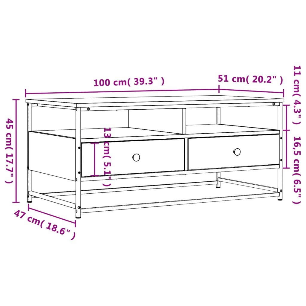 Coffee Table Smoked Oak 100x51x45 cm Wood Based Material