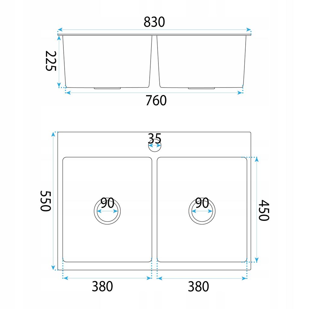 Joel Double Bowl Brushed Copper Inset Sink 55 X 83