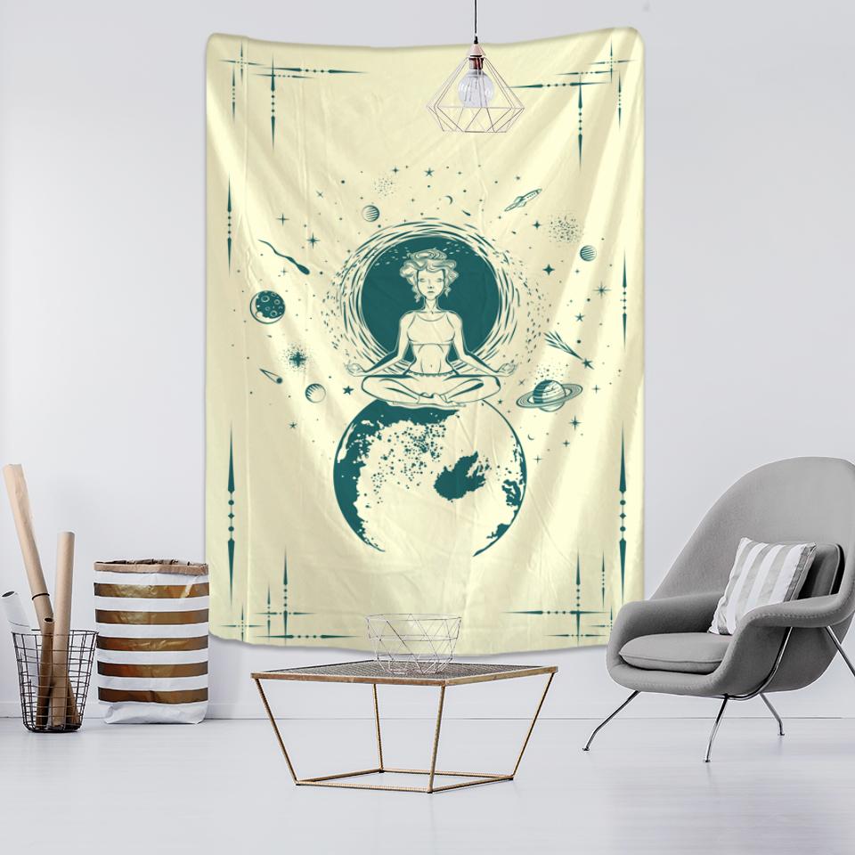 Красочный гобелен с космическим медитацией, настенный психоделический хиппи, мультфильм, планета, Тапиз, кавайный домашний декор