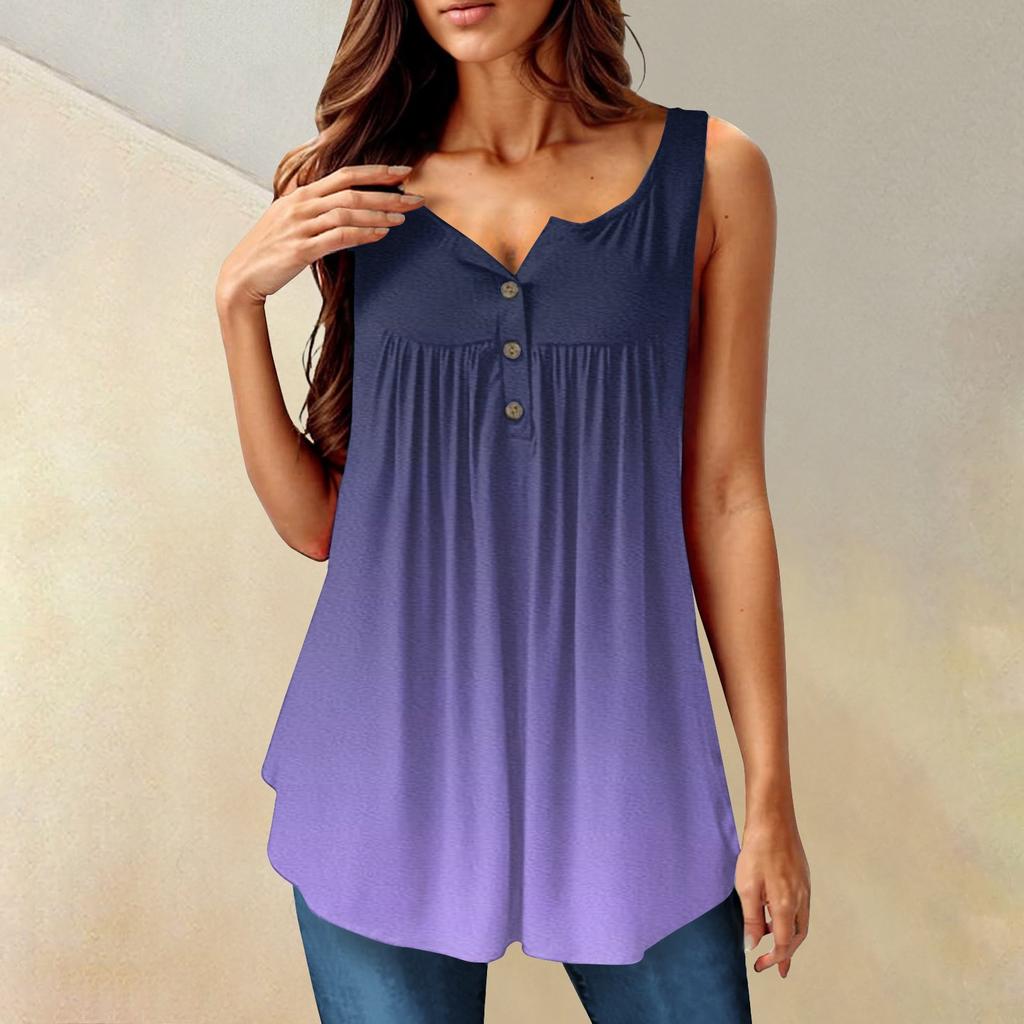 Женская мода плиссированная безрукавка повседневная футболка жилет топ на пуговицах