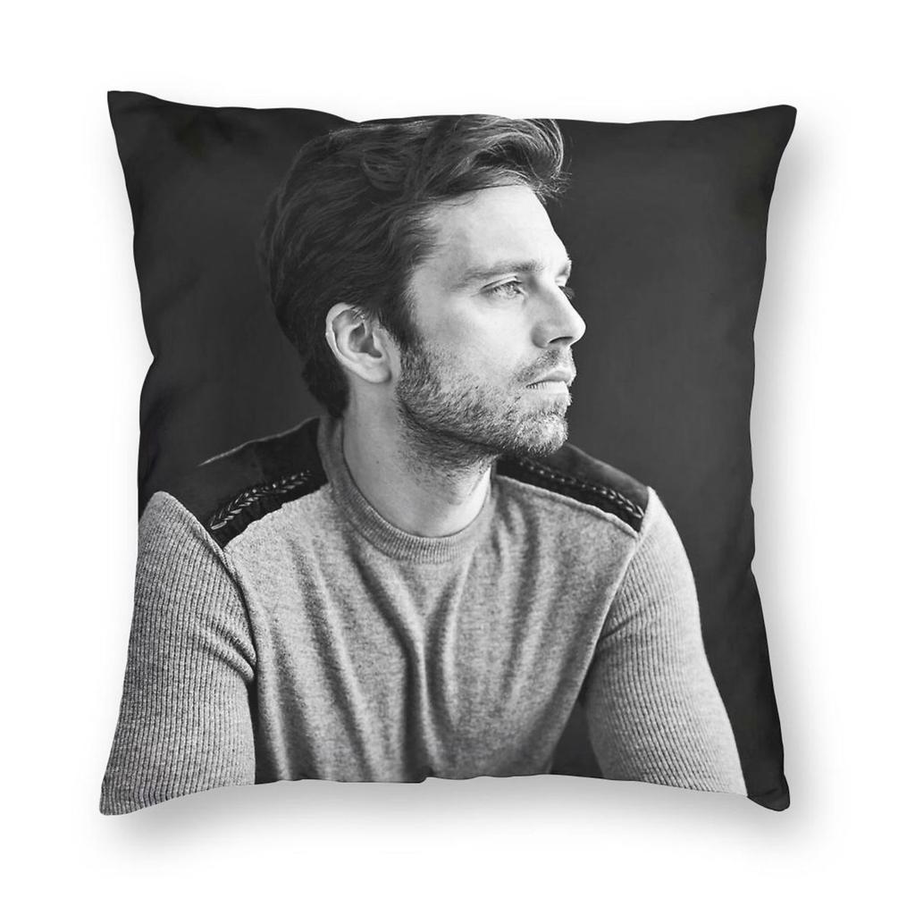 Sebastian Stan Black White Square Pillowcase Polyester Linen Velvet Creative Zip Decorative Pillow Case Sofa Cushion Case