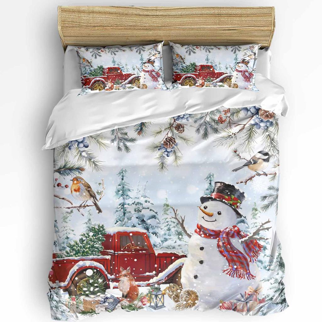Christmas Snow Scene Snowflakes Gnome 3pcs Bedding Set For Double Bed Home Textile Duvet Cover Quilt Cover Pillowcase