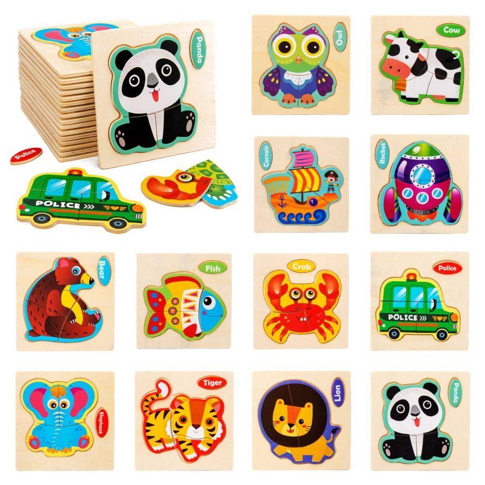 Animal 3D Wooden Puzzle Traffic Jigsaw Toys 3D Animal Jigsaw Cute Baby Montessori Toys