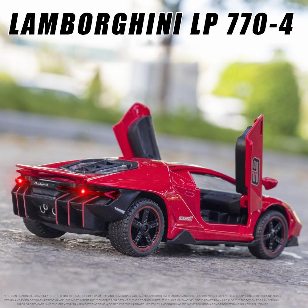 Масштаб 1/32 Lambor LP770-4, литая под давлением модель автомобиля, игрушечный автомобиль с откатным механизмом, звуком и светом для детей, коллекция подарков для мальчиков и девочек