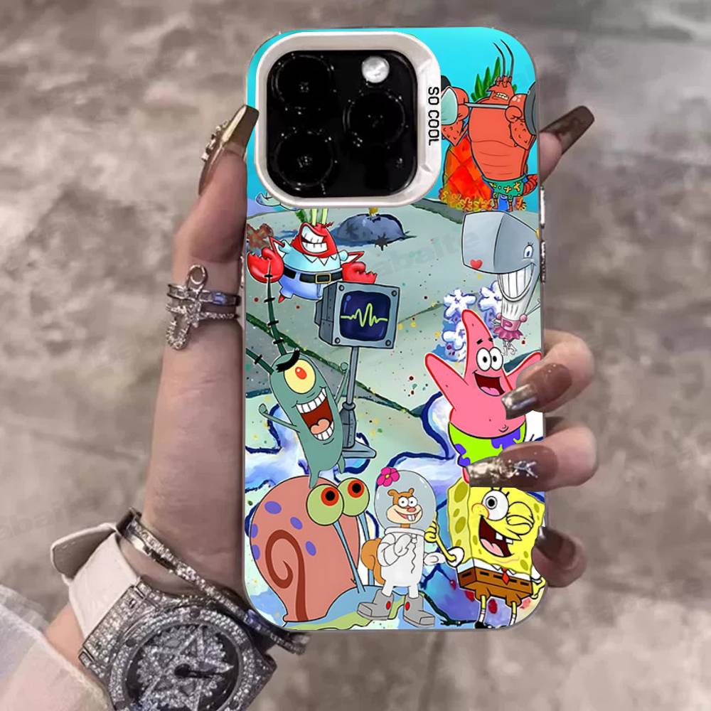 Мультяшный Милый S-Губка Боб Аниме Чехол для Телефона Для IPhone 17 16 15 14 11 12 13 Pro Max Pro Plus Цветной Серебристый Чехол