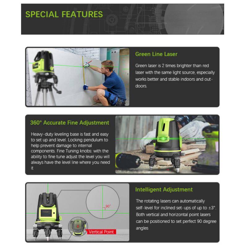 2/3/5-линейный новый лазерный уровень с зеленым светом, горизонтальные и вертикальные перекрестные линии на 360°, самонивелирующийся измерительный инструмент