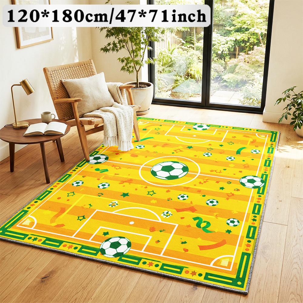 Soccer Field Area Rug Football Game Star Print Non‑Slip Washable Soft Carpet Kids Playroom Bedroom Living Room Home Decor