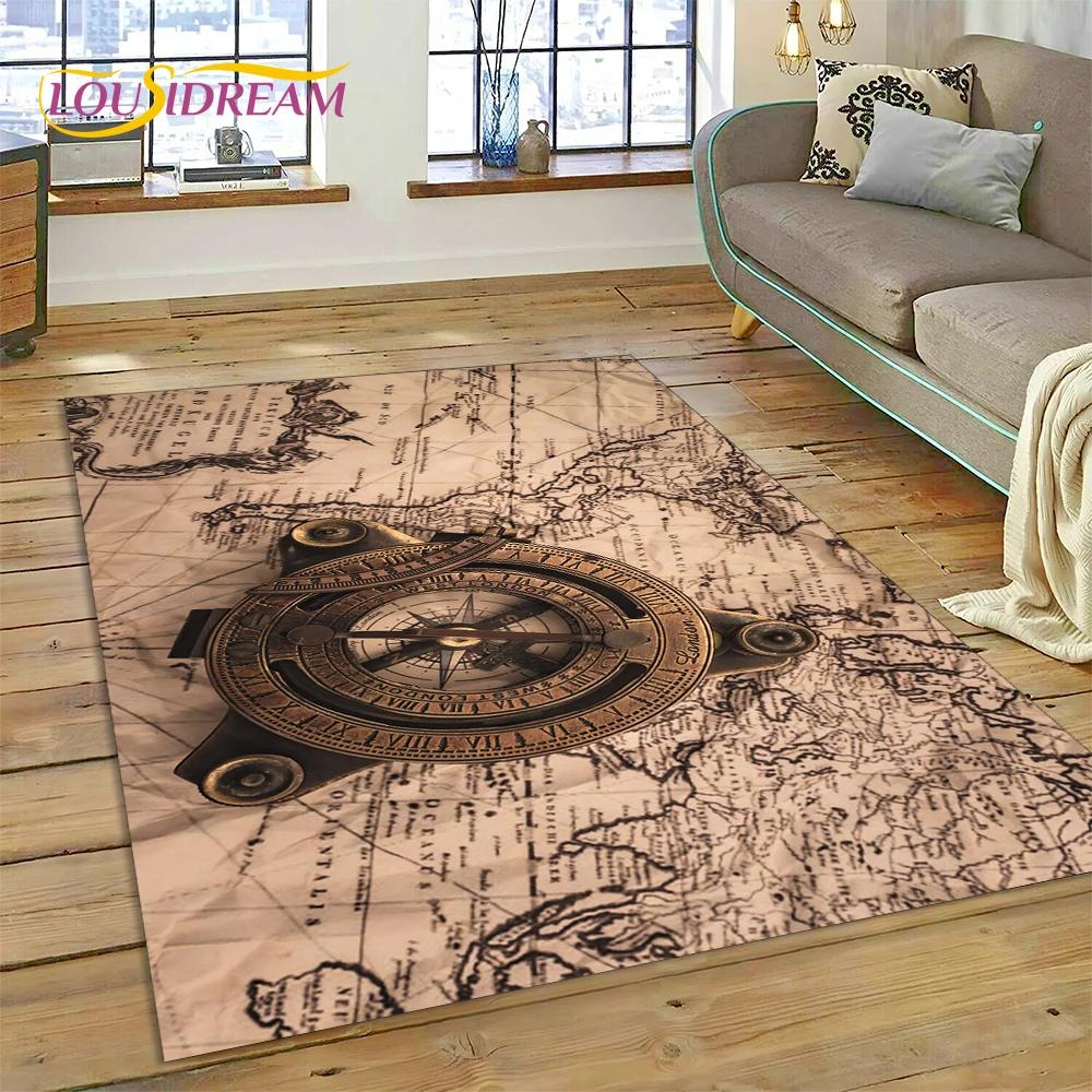 3D Древняя морская карта мира, компас, ковер, коврик для спальни, гостиной, дивана, украшение, детский игровой большой декоративный напольный коврик