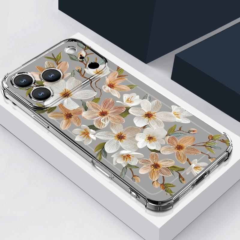 Силиконовый чехол для телефона с цветочным узором для iPhone 17 Pro Max 16 15 14 Pro Max 13 12 Pro 11, ударопрочный, мягкий TPU, прозрачный