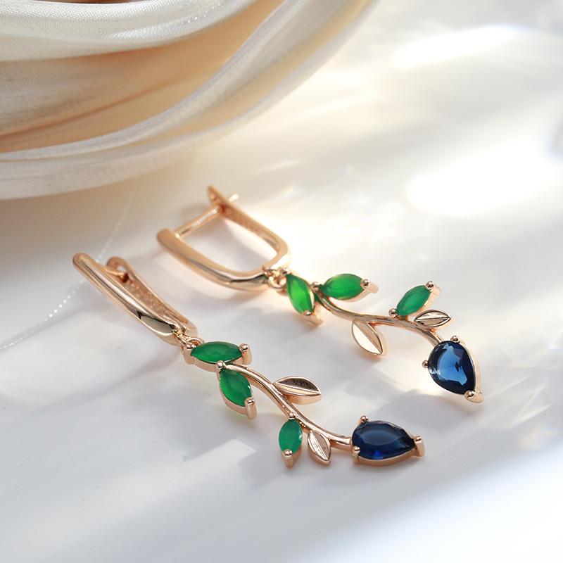 Длинные висячие серьги Kinel с натуральным зеленым цирконием для женщин в форме листа, изысканные ювелирные изделия