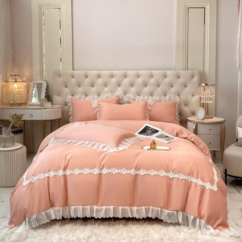 Washed Silk Comforter Bedding 4-piece Set Princess Style Lace Lace 3-piece Set