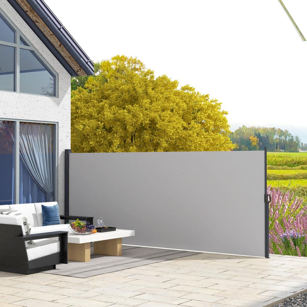 Retractable Side Awning, Outdoor Privacy Screen for Garden, Hot Tub, Balcony, Terrace, Pool, 400 x 180cm, Light Grey