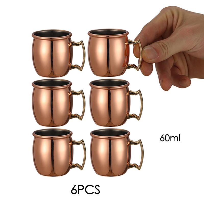 6 шт. Мини-кружки Moscow Mule с чеканкой, эспрессо-кружки, рюмки: Милые чашки 2 унции для мини-бара | Набор из 6 штук - Покрытие медью