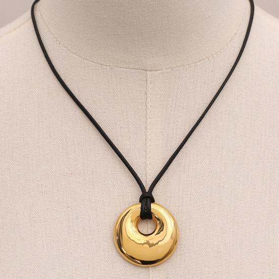 Богемное ожерелье из нержавеющей стали, кулон-кольцо, гипоаллергенное ожерелье, регулируемое ожерелье на черном шнурке, ювелирный подарок для него и для нее