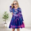 Girl Casual 3D Print Golden Shiny Fish Scales Round Neck Long Sleeve Dress Kid Princess Dress